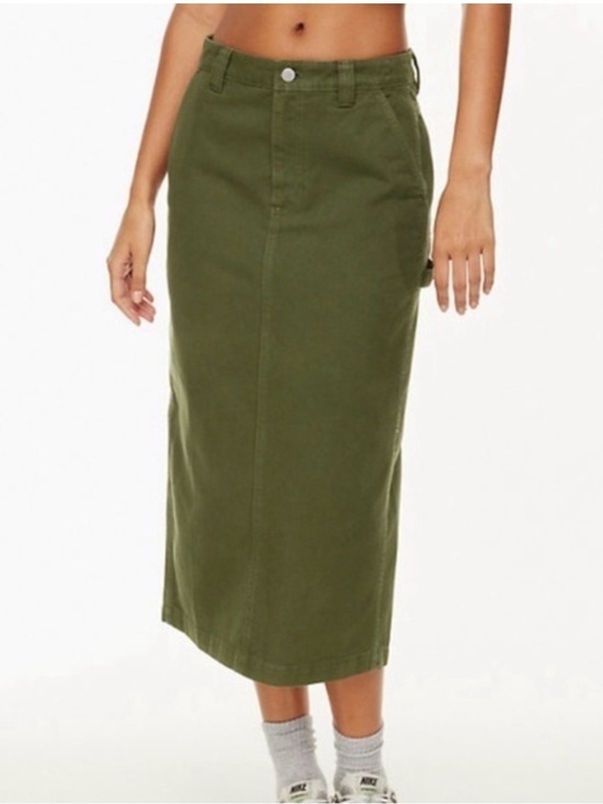 Aritzia Dresses & Skirts - Aritzia x TNA Greenwich High Rise Carpenter Midi Skirt Fatigue Green Women's 8